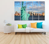 Lower Manhattan Skyline with Statue of Liberty Canvas Print ArtLexy 5 Panels 36"x24" inches 