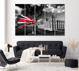 Houses of Parliament with Flag of England London Canvas Print ArtLexy 5 Panels 36"x24" inches 