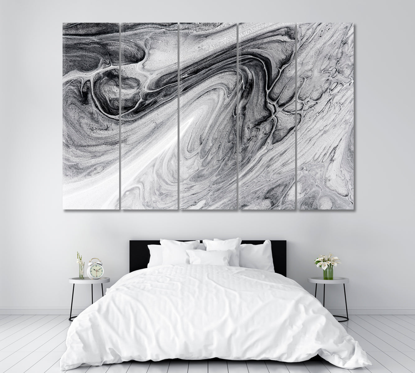 Abstract Black and White Marble Pattern Canvas Print ArtLexy 5 Panels 36"x24" inches 