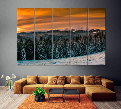 Beautiful Winter Mountains Landscape Canvas Print ArtLexy 5 Panels 36"x24" inches 