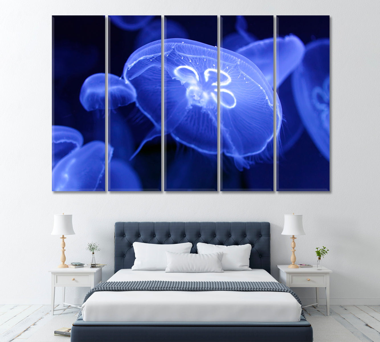 Jellyfish in Blue Water Canvas Print ArtLexy 5 Panels 36"x24" inches 