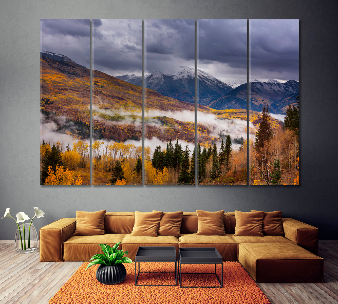 Colorado Rocky Mountains Valley in Fog Canvas Print ArtLexy 5 Panels 36"x24" inches 