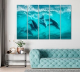 Bottlenose Dolphins Surfing in Waves Canvas Print ArtLexy   