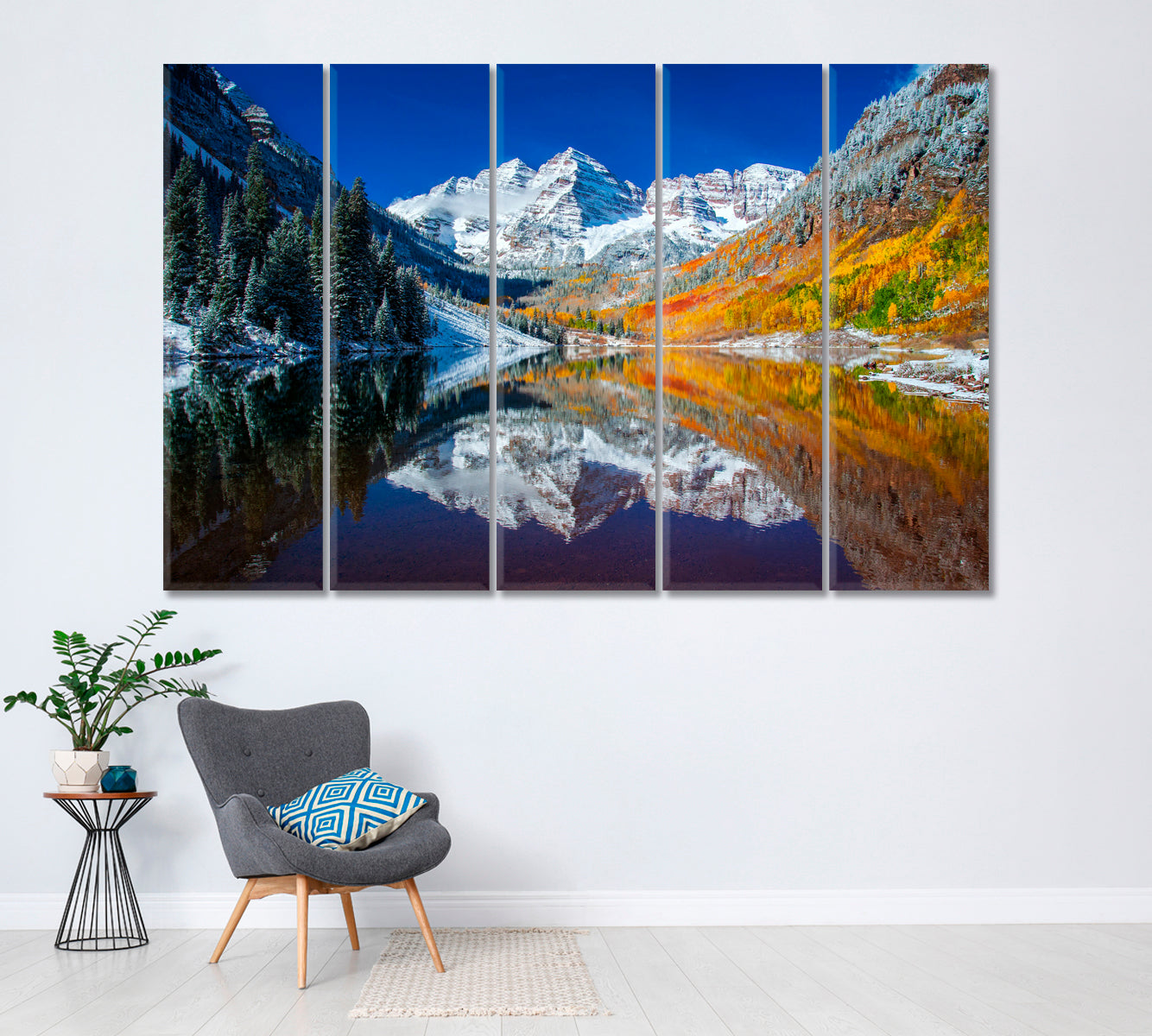 Maroon Lake and Maroon Bells Mountains Colorado Canvas Print ArtLexy 5 Panels 36"x24" inches 
