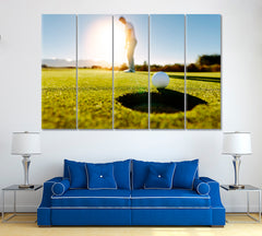 Golfer Putting Golf Ball Into Hole Canvas Print ArtLexy 5 Panels 36"x24" inches 