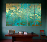 Golden Green Abstract Painting Canvas Print ArtLexy 5 Panels 36"x24" inches 