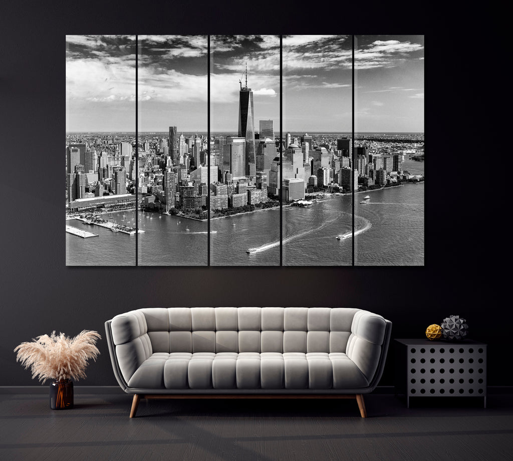 Lower Manhattan New York in Black and White Canvas Print ArtLexy 5 Panels 36"x24" inches 