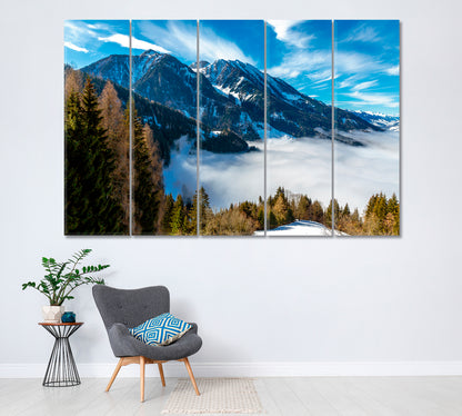 Snow Covered Alps with Trees Canvas Print ArtLexy 5 Panels 36"x24" inches 
