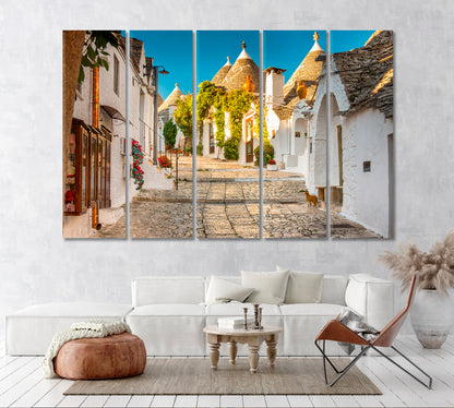 Trulli Traditional Houses of Alberobello Puglia Italy Canvas Print ArtLexy 5 Panels 36"x24" inches 