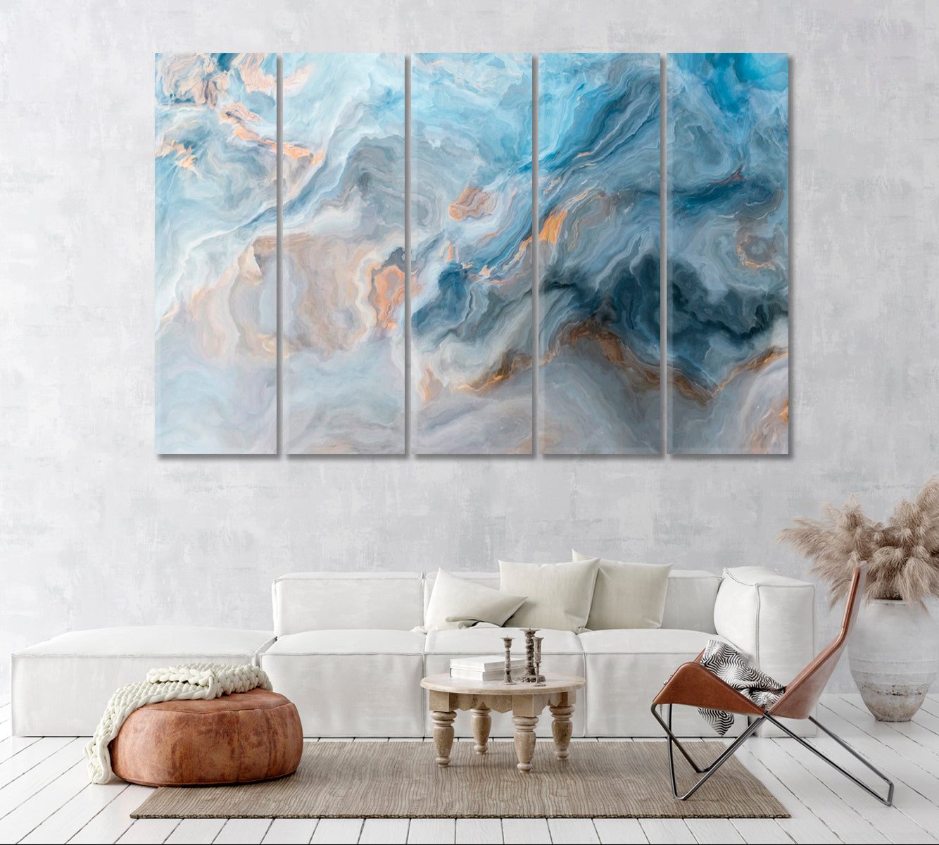 Blue Marble Wavy Pattern Canvas Print ArtLexy 5 Panels 36"x24" inches 