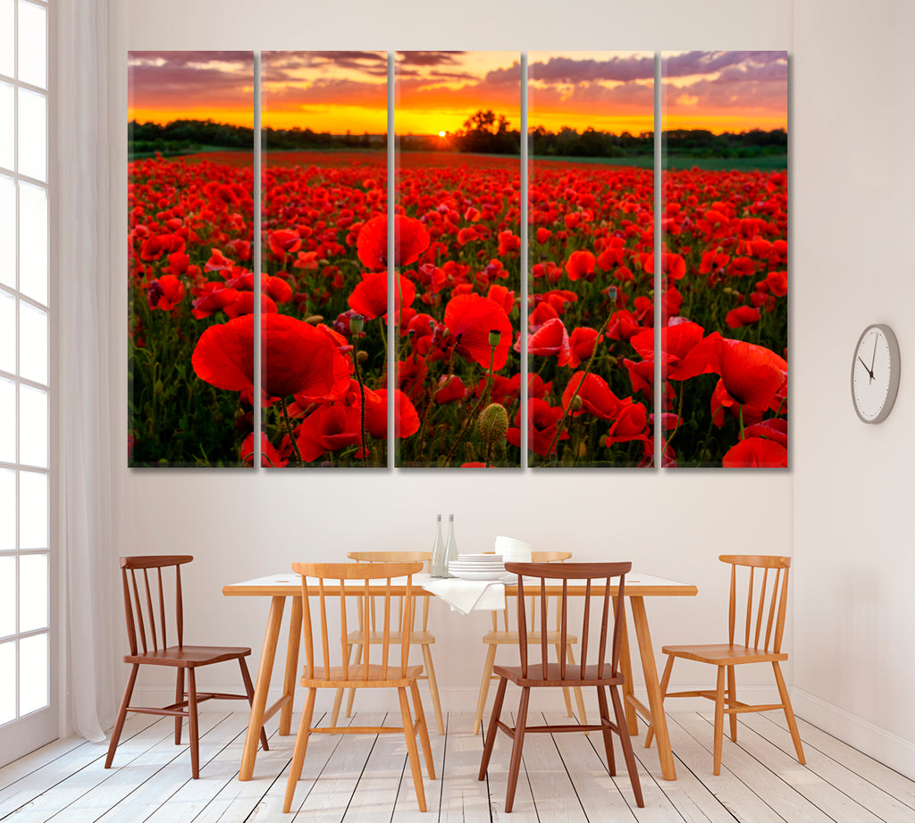 Meadow of Red Poppies Canvas Print ArtLexy 5 Panels 36"x24" inches 