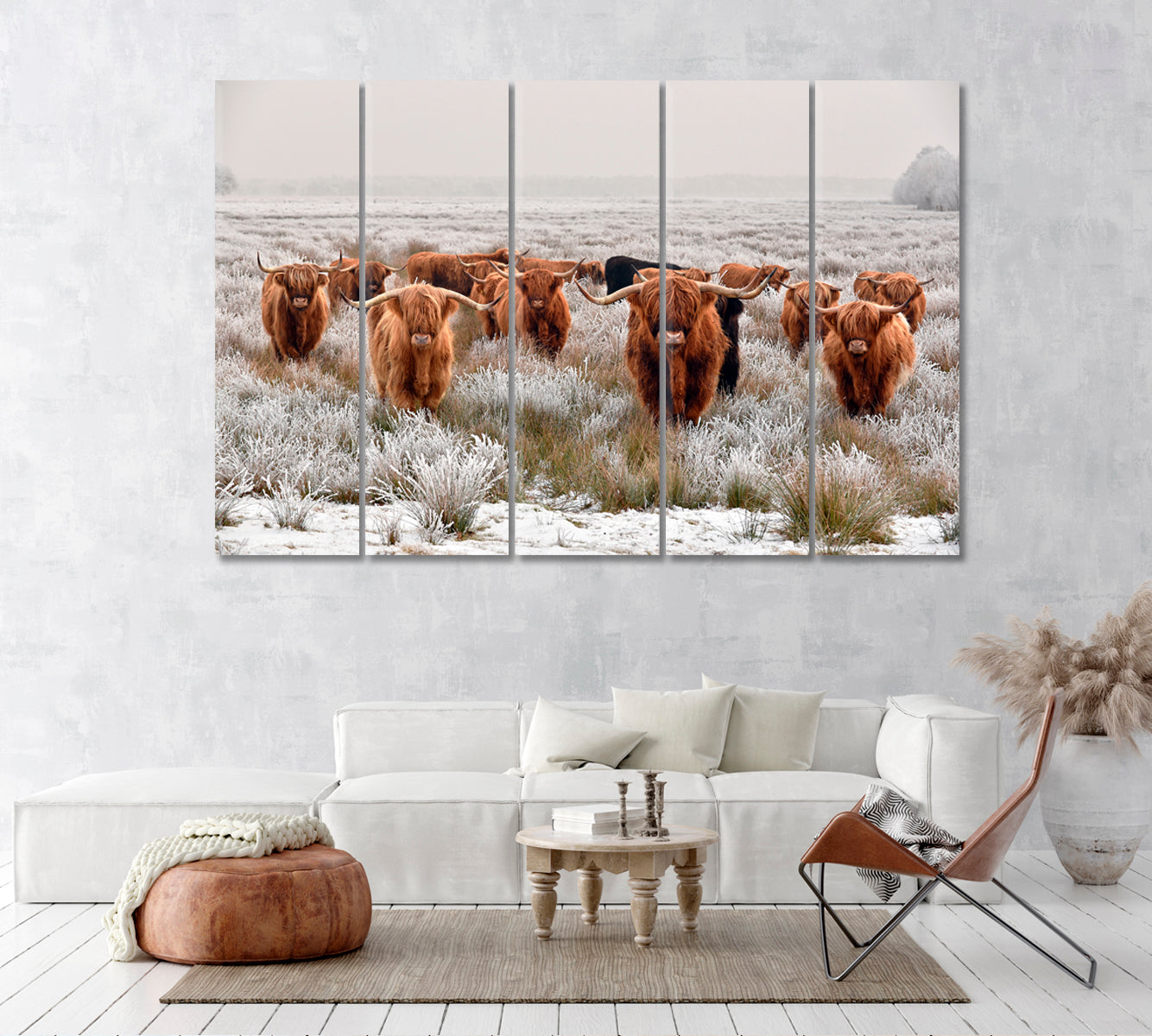 Scottish Highland Cow Canvas Print ArtLexy 5 Panels 36"x24" inches 