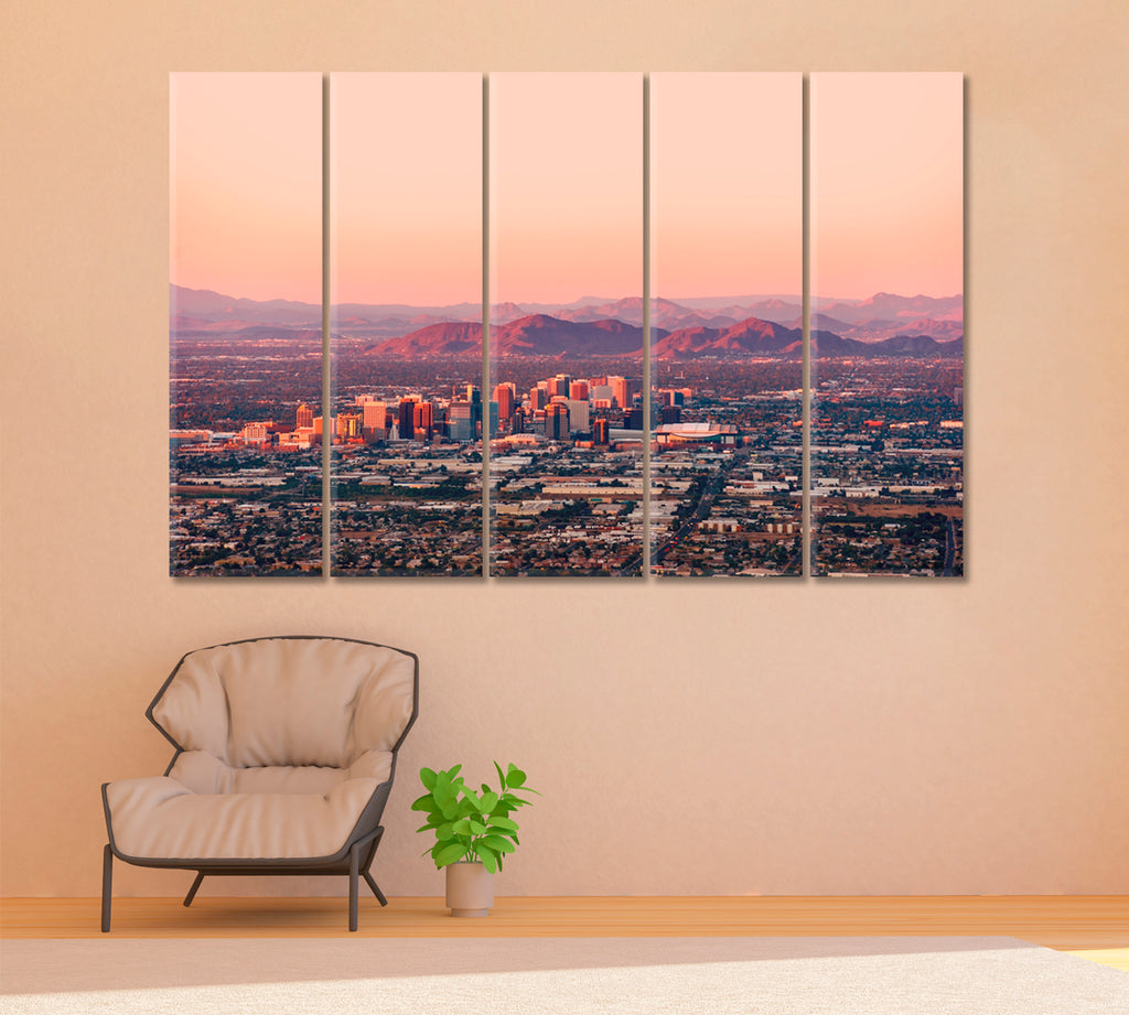 Phoenix Skyline at Sunset Canvas Print ArtLexy 5 Panels 36"x24" inches 