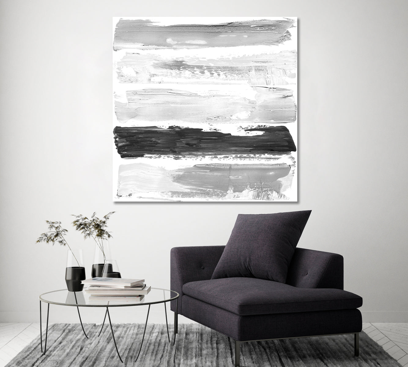 Abstract Minimalistic Gray Brush Strokes Canvas Print ArtLexy 1 Panel 12"x12" inches 