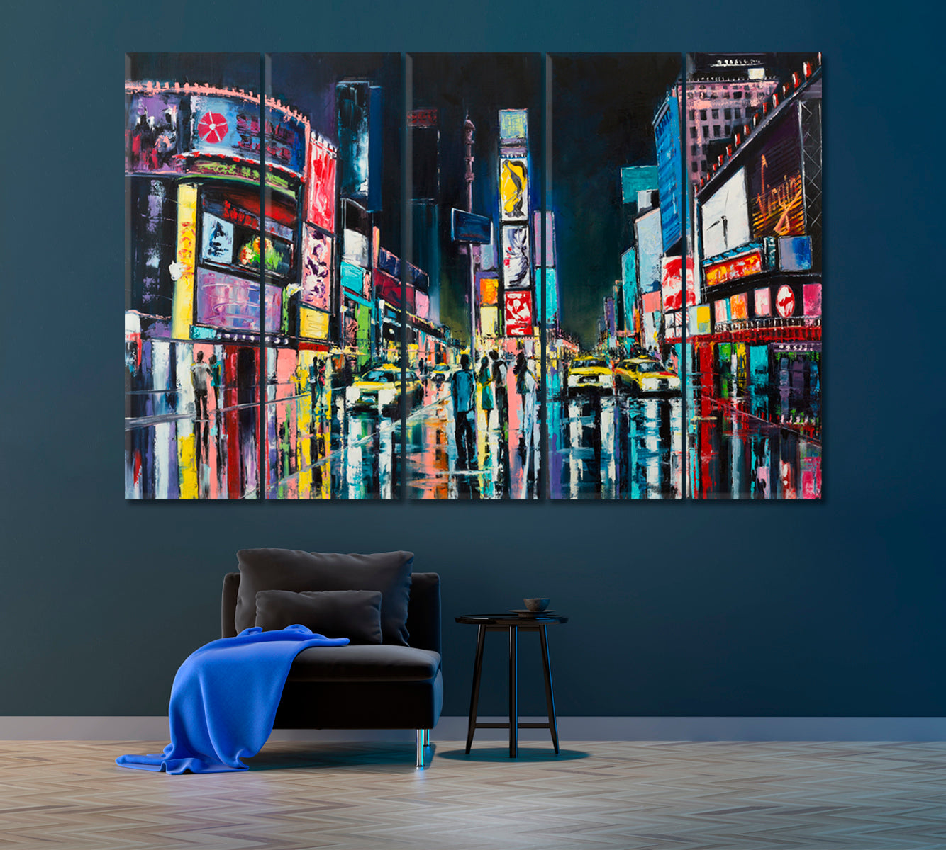 Abstract Times Square New York Canvas Print ArtLexy 5 Panels 36"x24" inches 