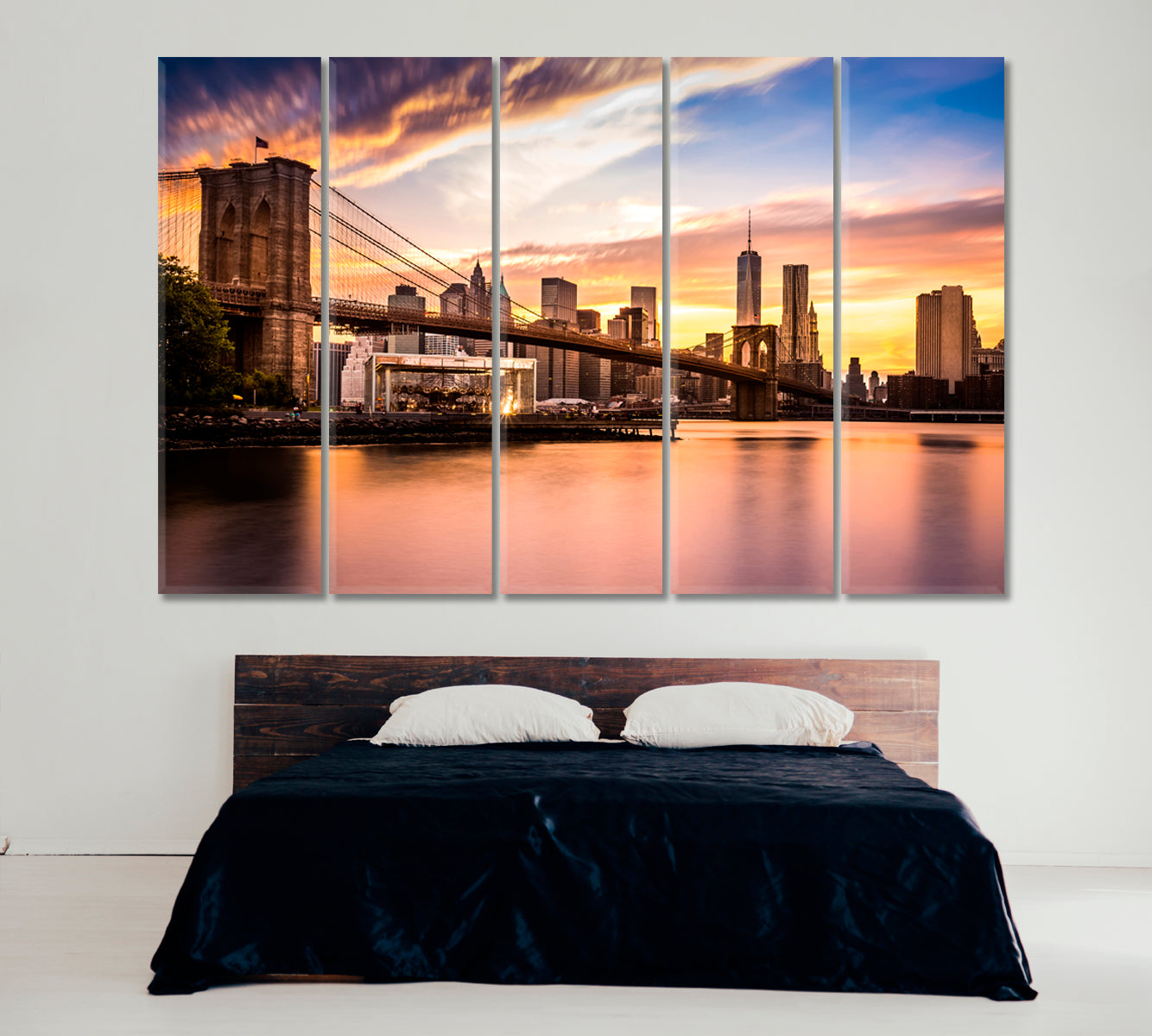Brooklyn Bridge at Sunset Canvas Print ArtLexy 5 Panels 36"x24" inches 