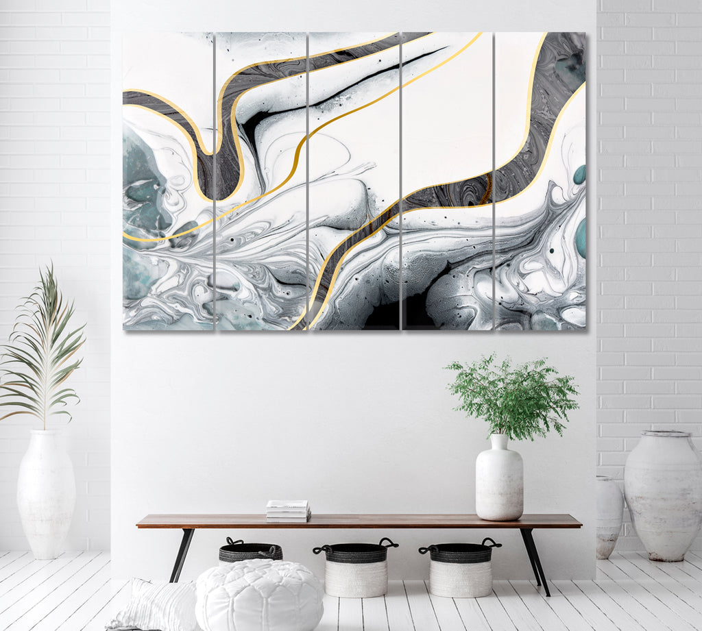 Abstract Gray Wavy Marble Canvas Print ArtLexy 5 Panels 36"x24" inches 