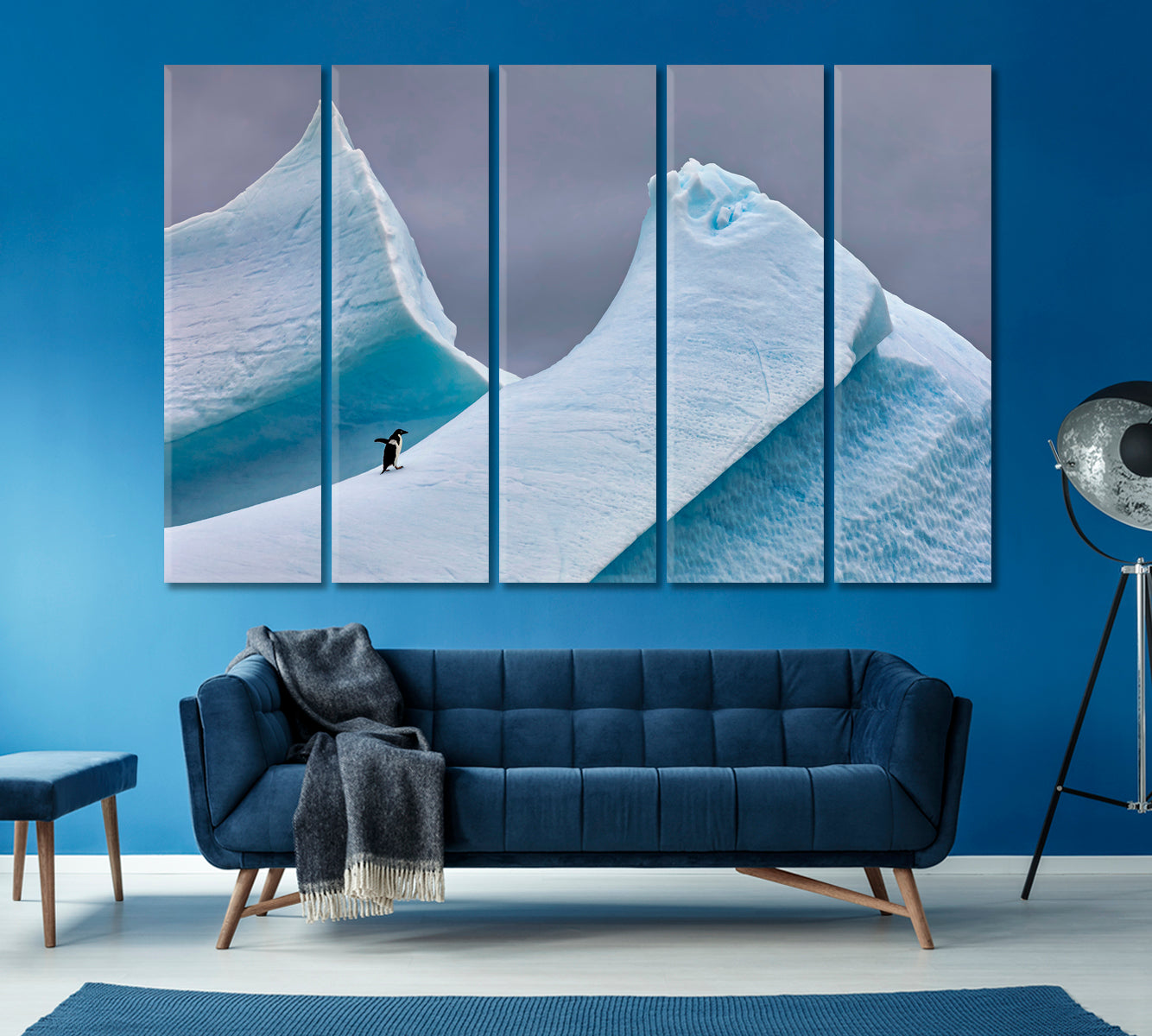 Lonely Adélie Penguin on Iceberg in Antarctica Canvas Print ArtLexy 5 Panels 36"x24" inches 