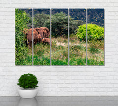 Elephants in Kenya Canvas Print ArtLexy 5 Panels 36"x24" inches 