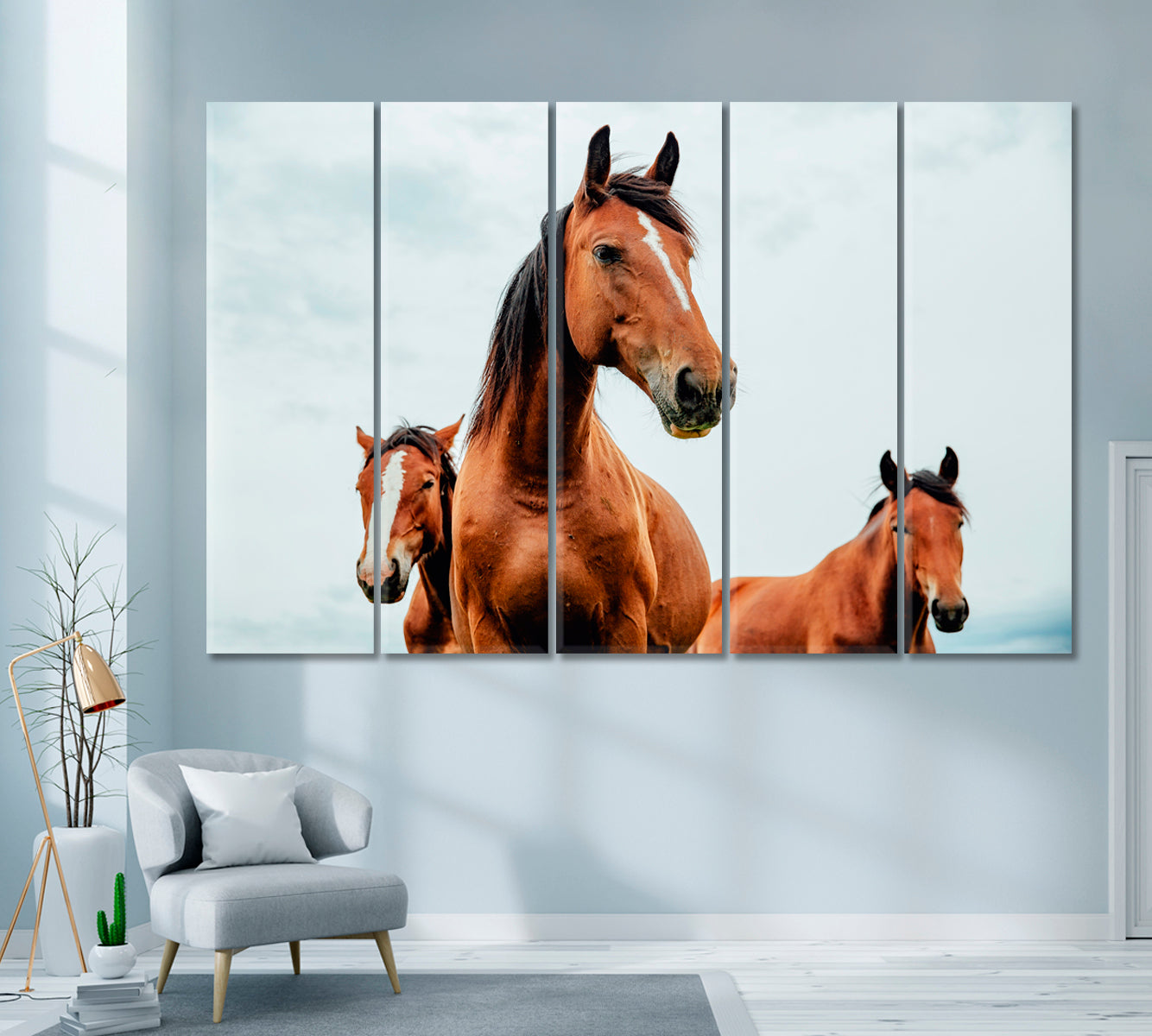 Free Horses Canvas Print ArtLexy 5 Panels 36"x24" inches 