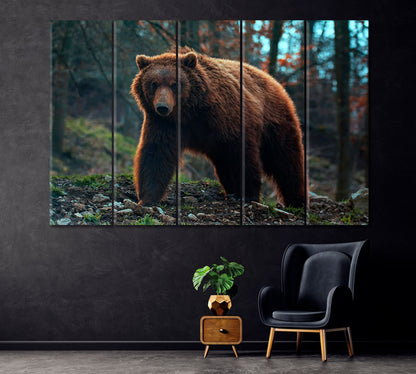 Brown Bear in Forest Canvas Print ArtLexy 3 Panels 36"x24" inches 