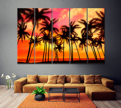 Palms at Sunset Canvas Print ArtLexy 5 Panels 36"x24" inches 