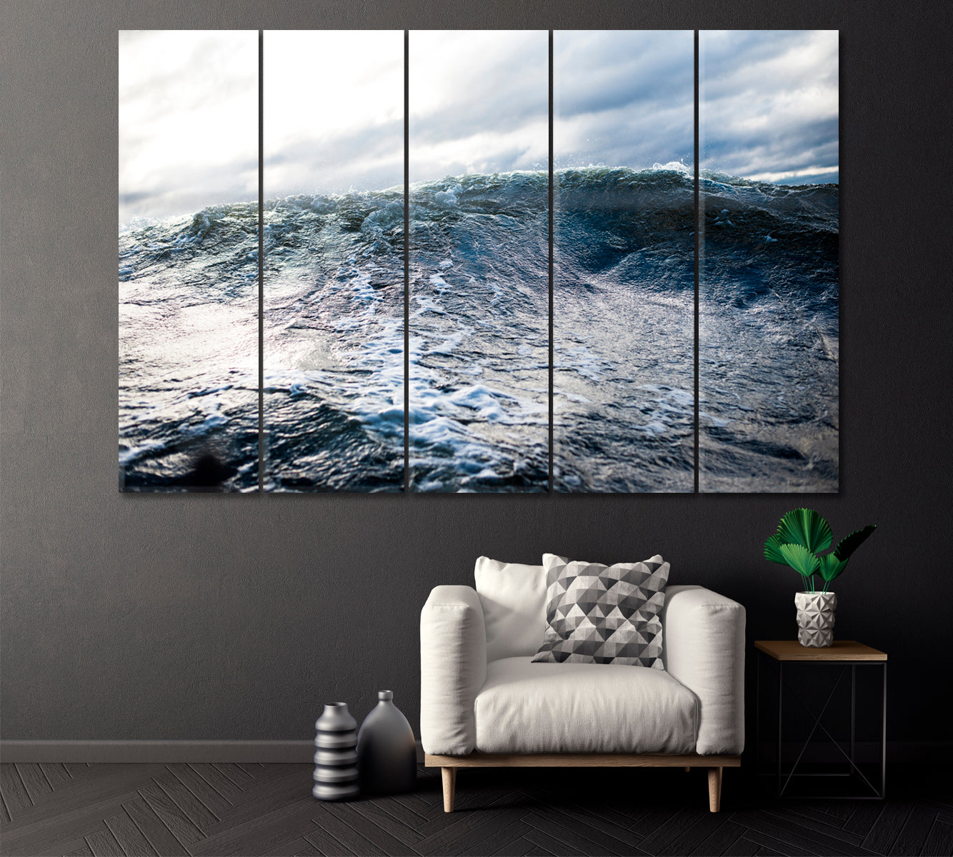 Storm Waves Canvas Print ArtLexy 5 Panels 36"x24" inches 