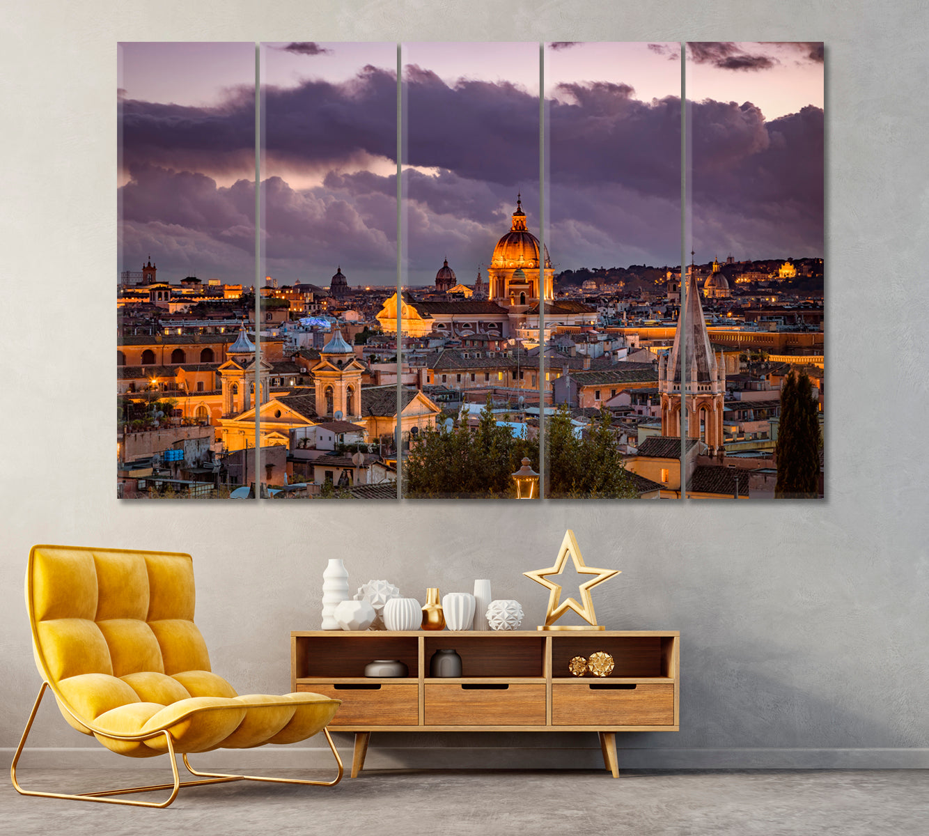 Evening view of Rome Italy Canvas Print ArtLexy 5 Panels 36"x24" inches 