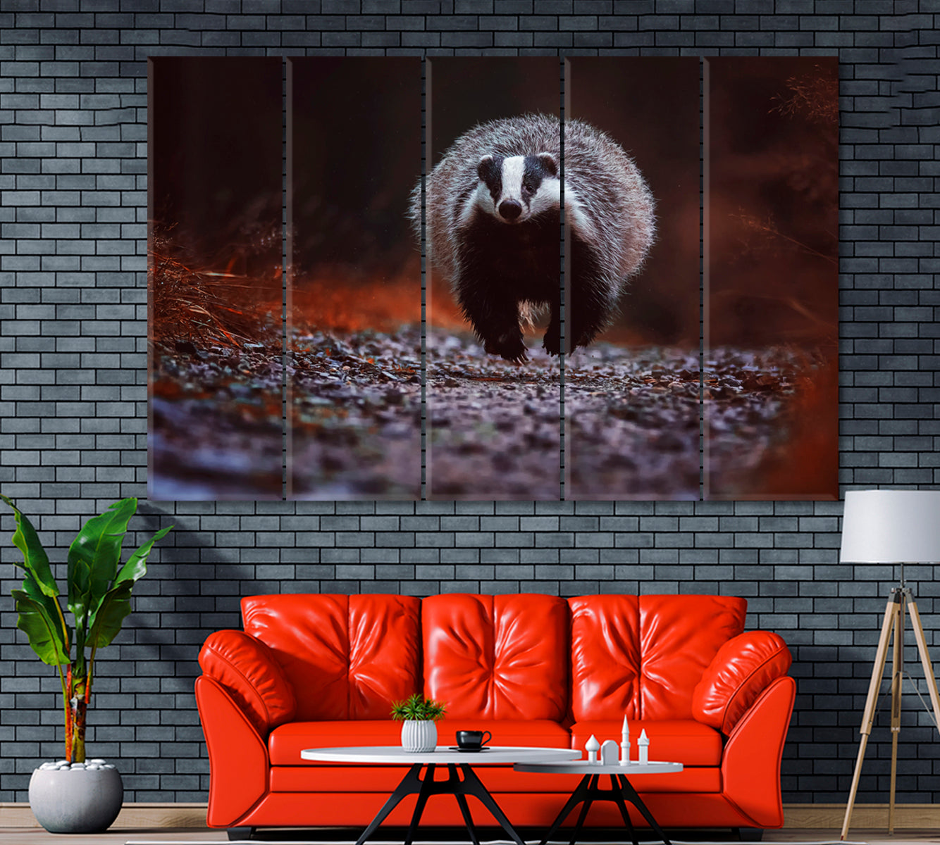 Badger in Forest Canvas Print ArtLexy 5 Panels 36"x24" inches 