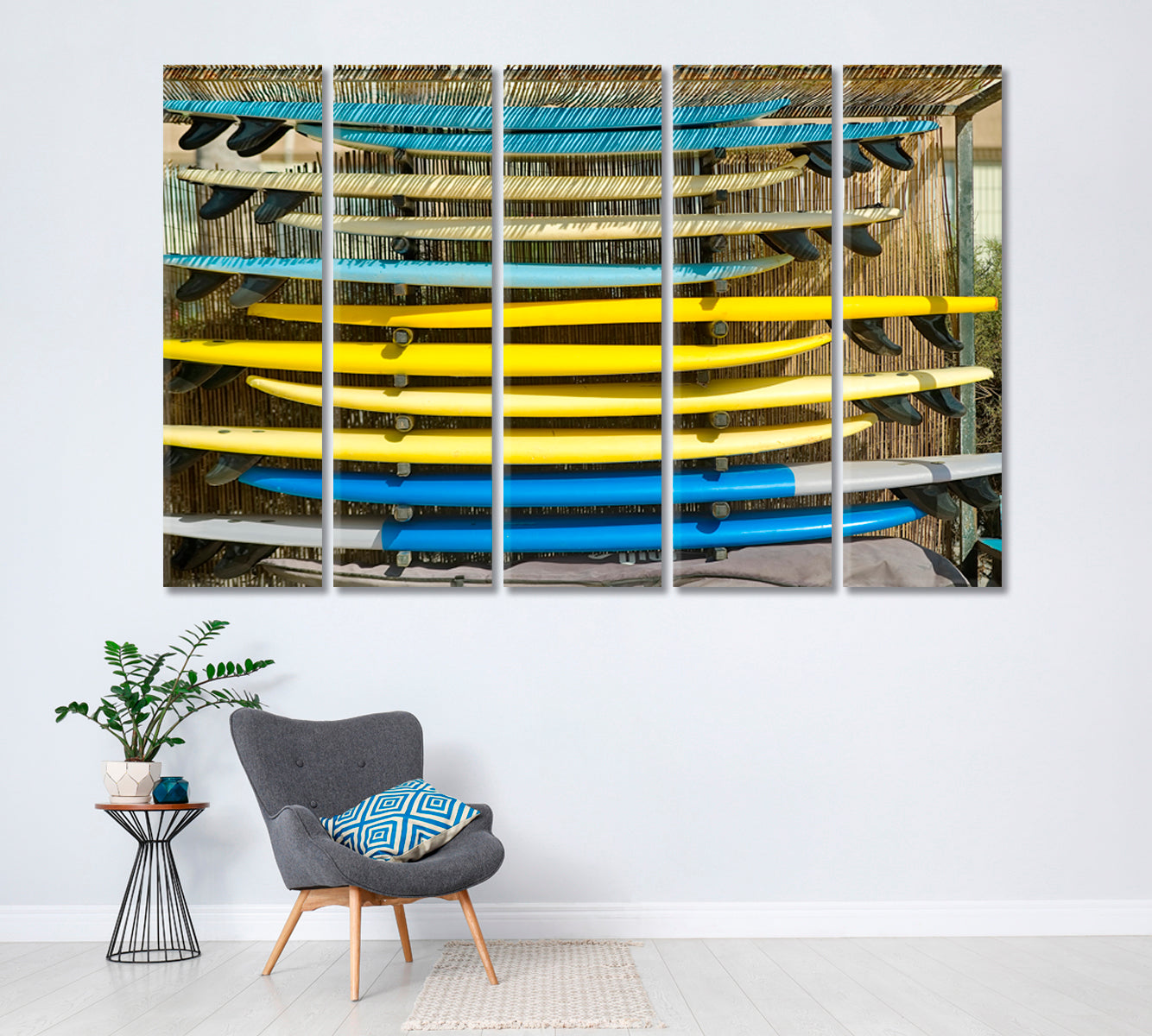 Surfboards On Beach Canvas Print ArtLexy 5 Panels 36"x24" inches 