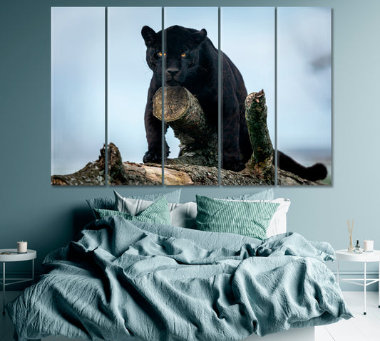 Black Jaguar in Forest Canvas Print ArtLexy 5 Panels 36"x24" inches 