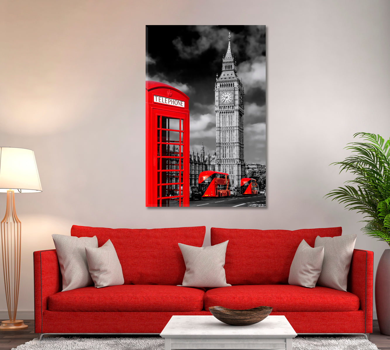 London Symbols Big Ben Double Decker Buses and Red Telephone Booth Canvas Print ArtLexy   