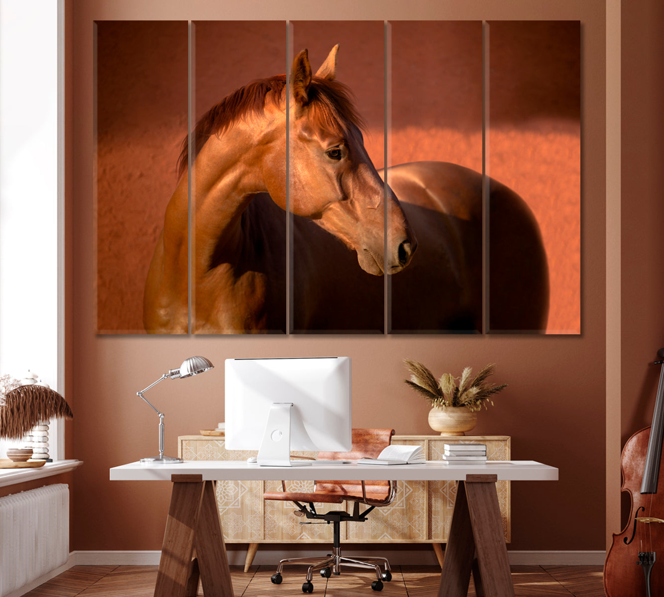 Beautiful Chestnut Horse Canvas Print ArtLexy 5 Panels 36"x24" inches 