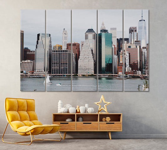 Manhattan Skyline from Brooklyn Bridge Park Canvas Print ArtLexy 5 Panels 36"x24" inches 