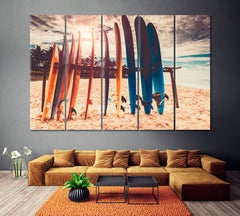 Surfboards on Beach Canvas Print ArtLexy 5 Panels 36"x24" inches 