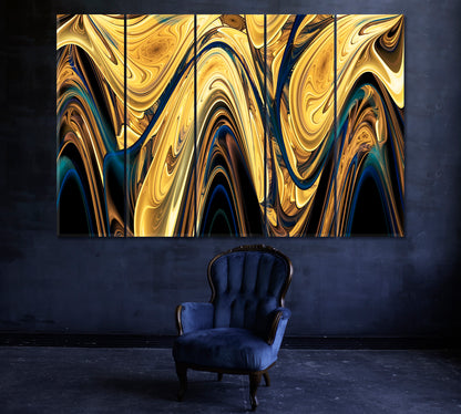 Abstract Swirl Gold Pattern Canvas Print ArtLexy 5 Panels 36"x24" inches 