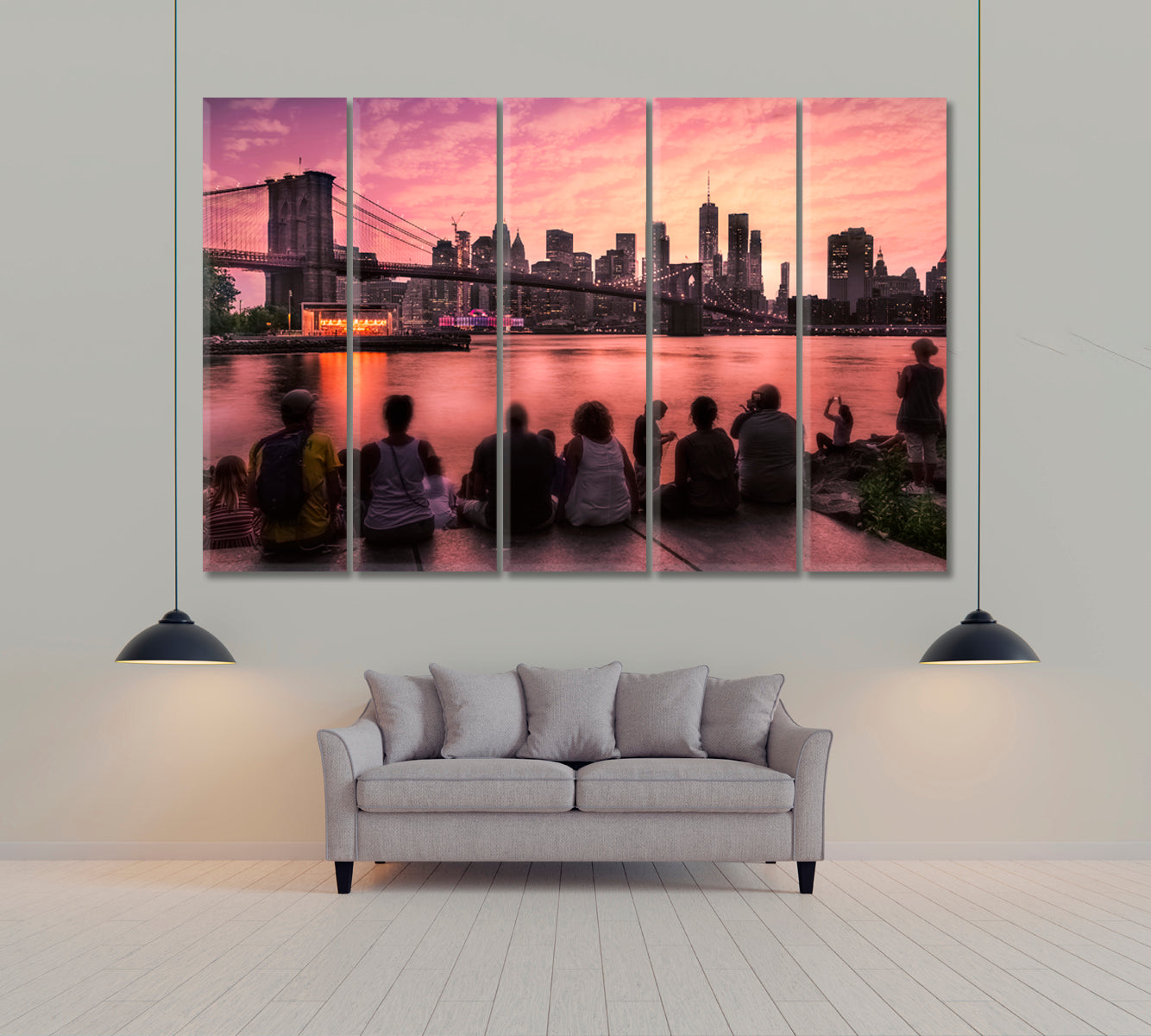 NY Skyline with Brooklyn Bridge Canvas Print ArtLexy 5 Panels 36"x24" inches 
