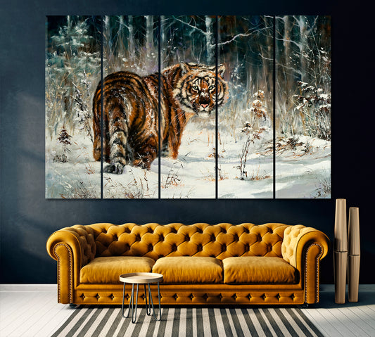 Tiger in Winter Forest Canvas Print ArtLexy 5 Panels 36"x24" inches 
