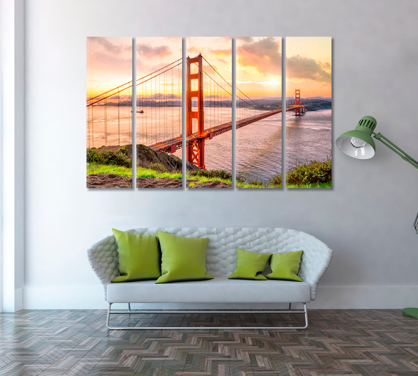 Amazing View Golden Gate Bridge San Francisco at Sunrise Canvas Print ArtLexy 5 Panels 36"x24" inches 