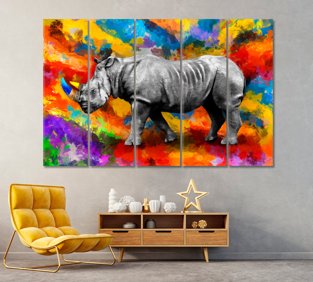 Modern Colorful Rhino Canvas Print ArtLexy 5 Panels 36"x24" inches 
