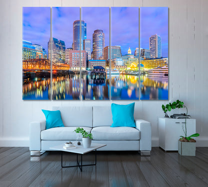 Boston Harbor with Financial District Massachusetts Canvas Print ArtLexy 5 Panels 36"x24" inches 
