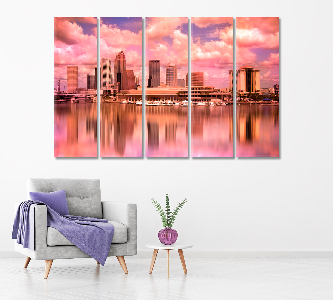 Amazing Sunset Tampa Florida Canvas Print ArtLexy 5 Panels 36"x24" inches 