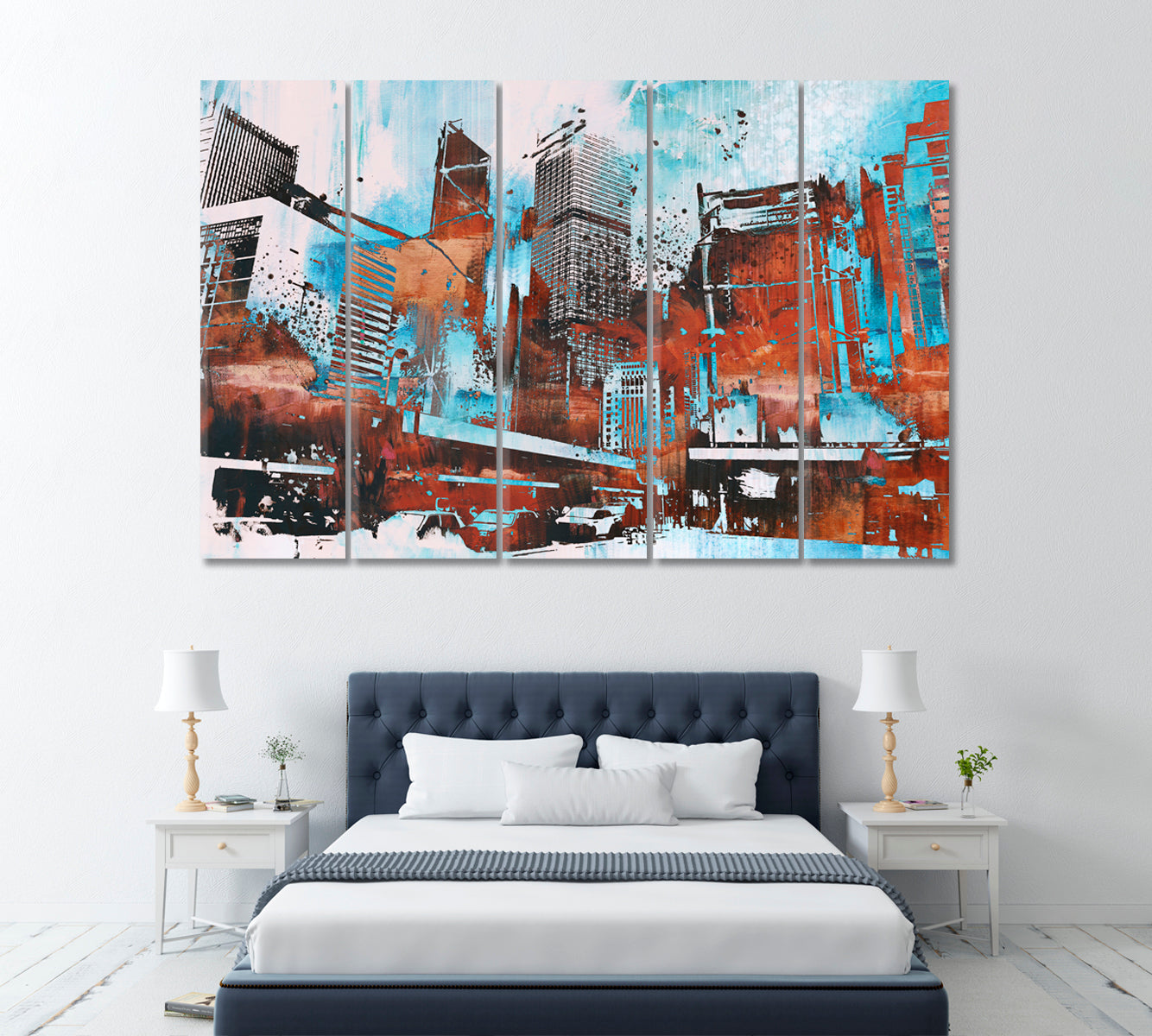 Abstract Cityscape Canvas Print ArtLexy 5 Panels 36"x24" inches 