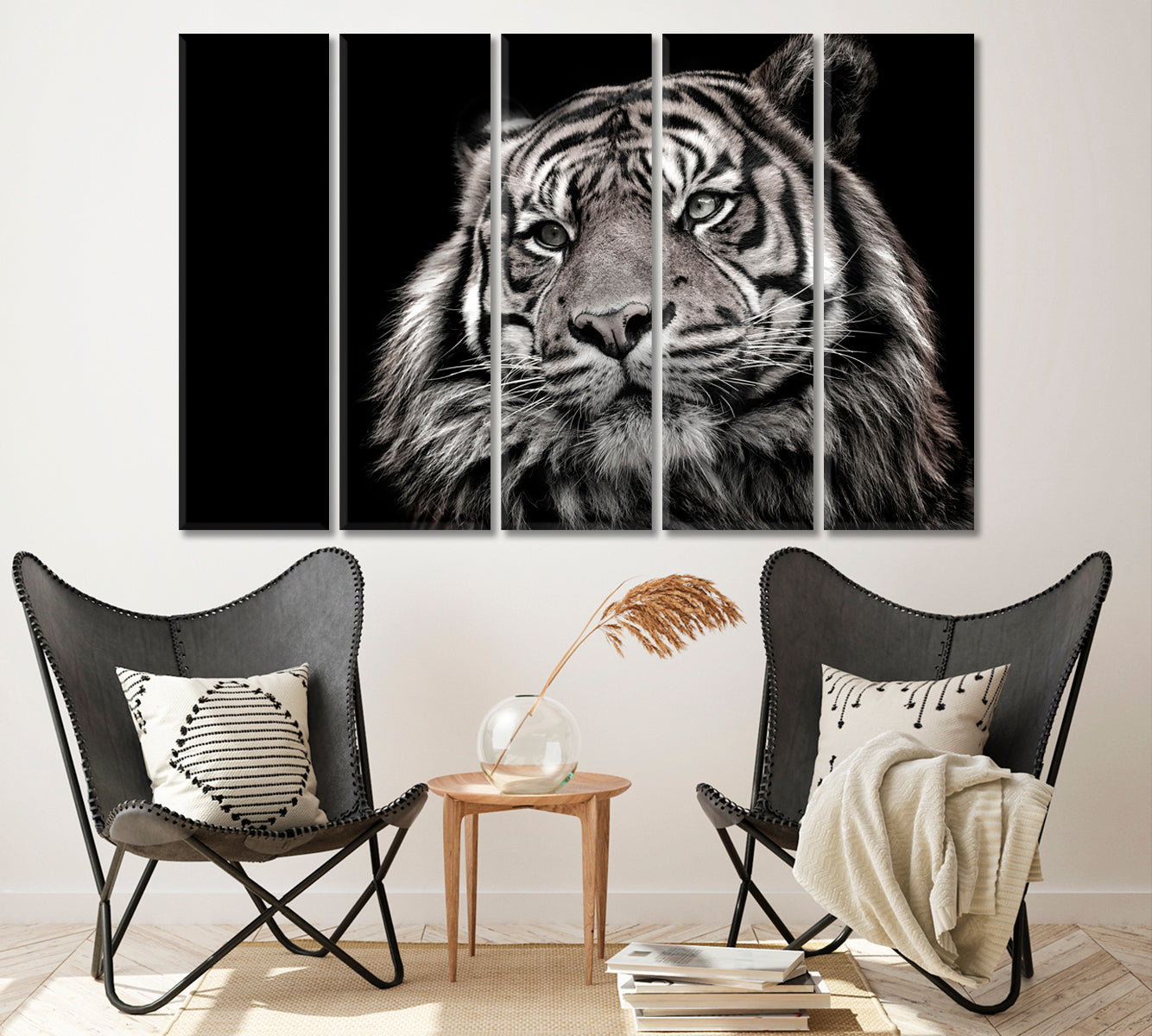 Black and White Tiger Portrait Canvas Print ArtLexy 5 Panels 36"x24" inches 