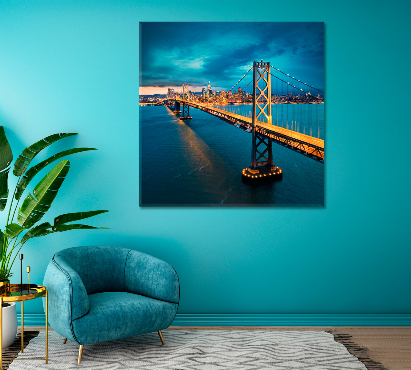 San Francisco Bay Bridge with San Francisco Downtown Canvas Print ArtLexy 1 Panel 12"x12" inches 