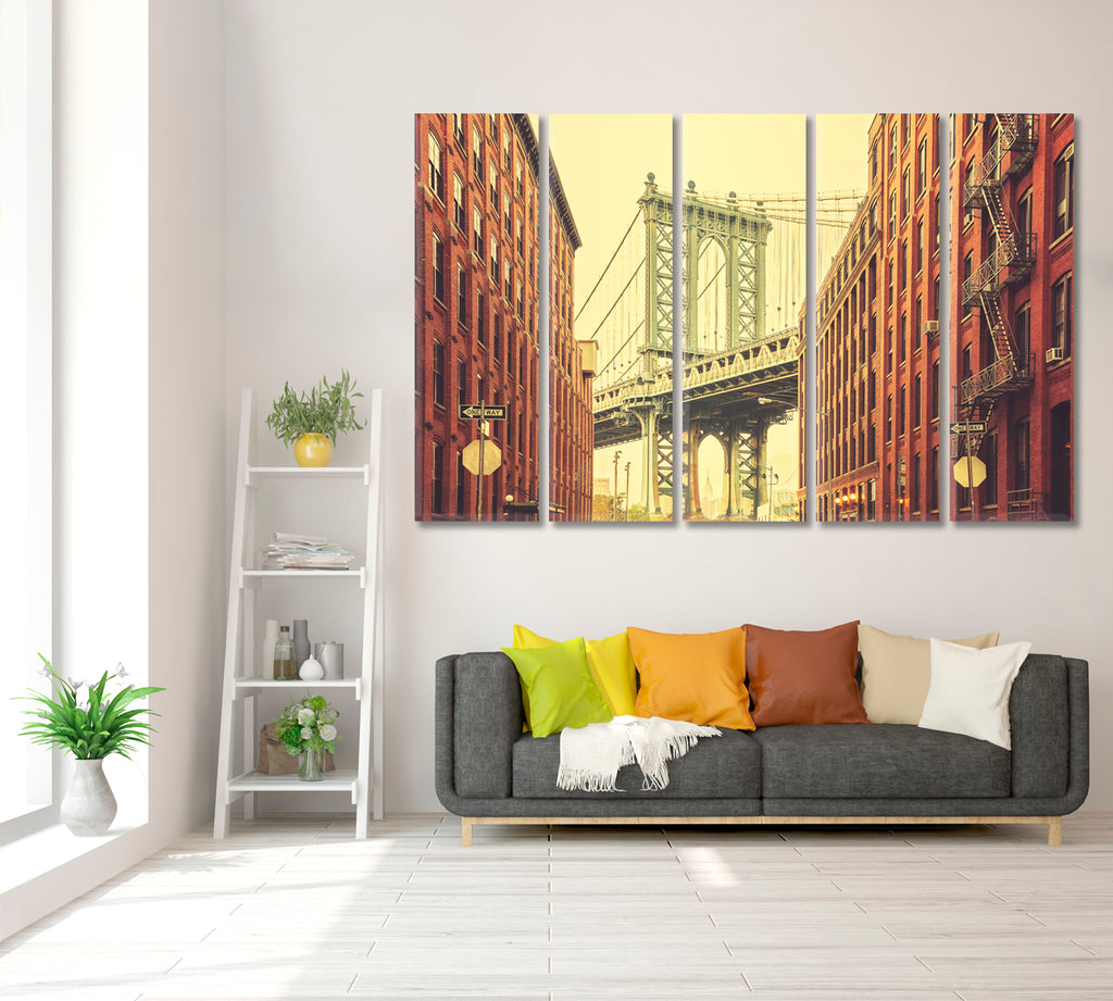 Manhattan Bridge seen from Dumbo Canvas Print ArtLexy 5 Panels 36"x24" inches 