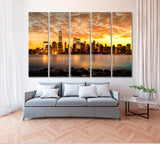 New York Cityscape at Sunset Canvas Print ArtLexy 5 Panels 36"x24" inches 