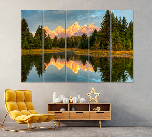 Grand Teton National Park. Mountain Landscape Canvas Print ArtLexy 5 Panels 36"x24" inches 