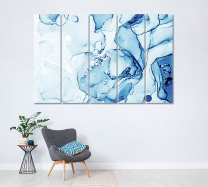 Abstract Blue Liquid Marble Canvas Print ArtLexy 5 Panels 36"x24" inches 
