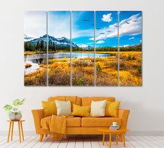 Autumn Valley in Canadian Rockies Landscape Canvas Print ArtLexy 5 Panels 36"x24" inches 